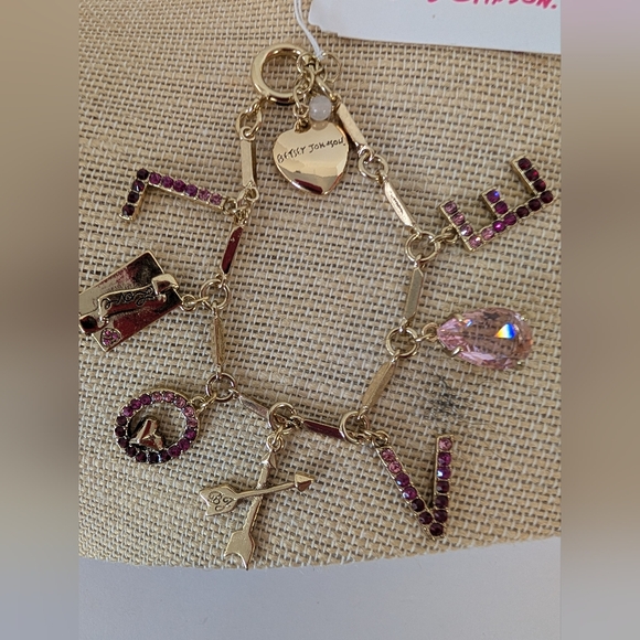 Betsey Johnson Jewelry - Betsey Johnson "LOVE" Gold Bracelet with Pink Charms NWT